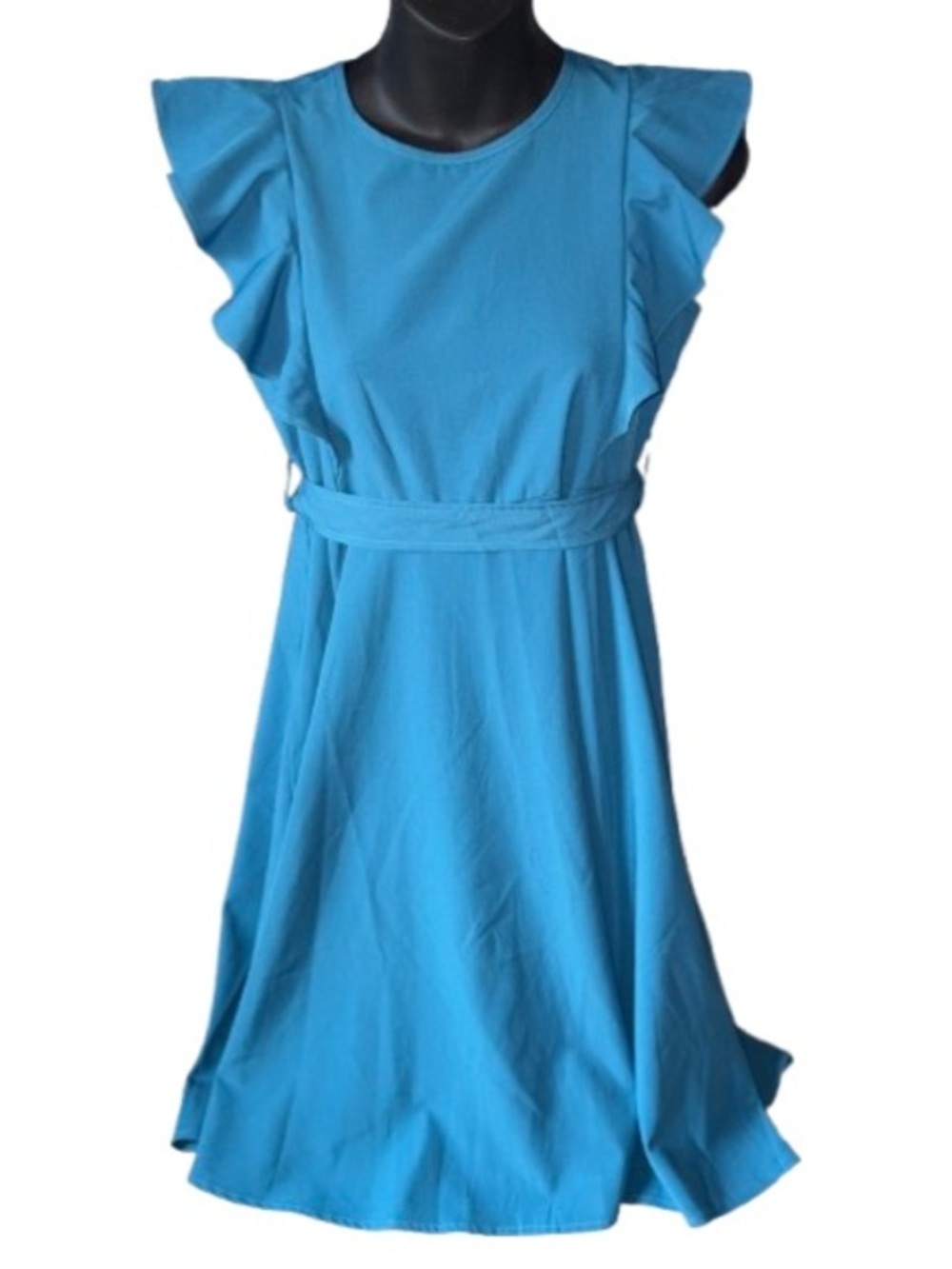 Qeudoris peacock Blue Flutter Sleeve Fit & Flare Dress NWT Size girls 14